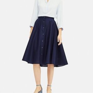 UNIQLO COTTON  MIDI CIRCLE SKIRT NAVY LINED BUTTON FRONT  SZ XS
